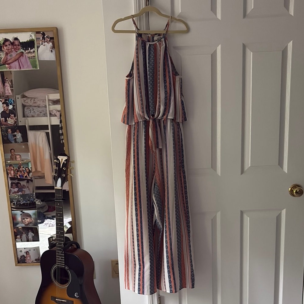 Speechless Red and Blue Striped Jumpsuit